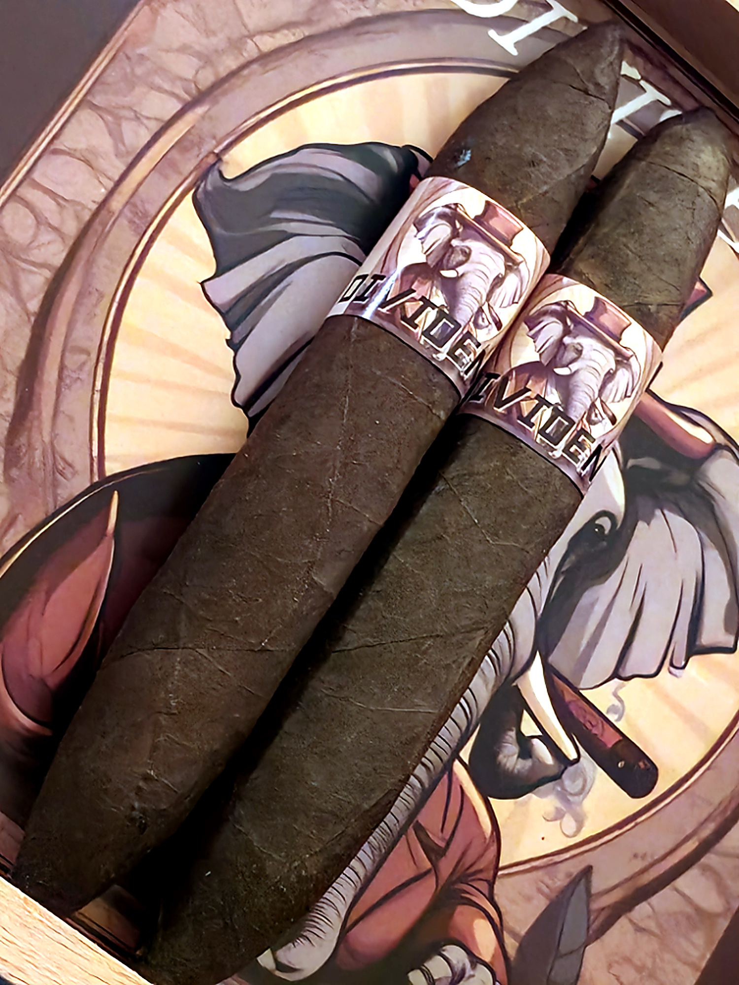 Two Dividend cigars on a table